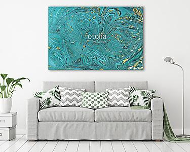 Marble abstract acrylic background. Nature blue marbling artwork texture. Golden glitter. (vászonkép) - vászonkép, falikép otthonra és irodába