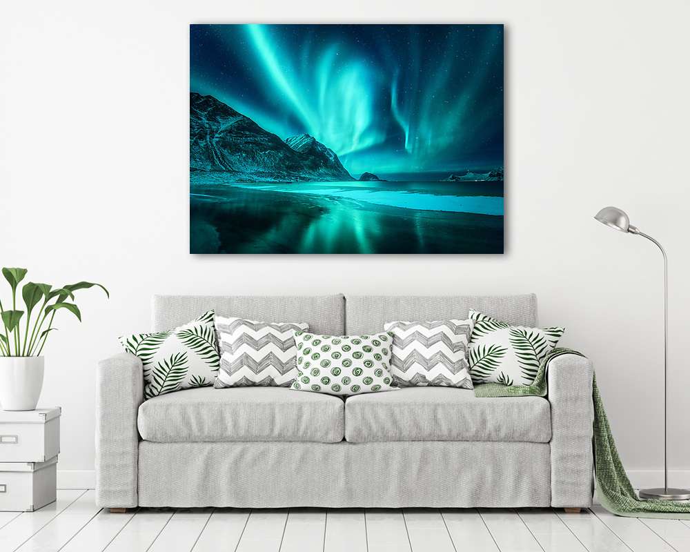 Csodálatos sarki fények Norvégiában (többrészes kép) - vászonkép, falikép otthonra és irodába