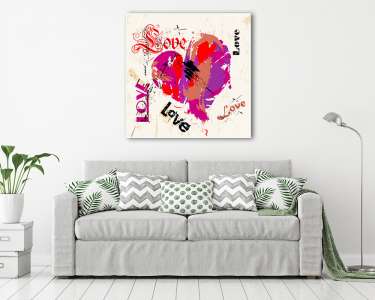 Love - Feliratok festett szívvel (vászonkép) - vászonkép, falikép otthonra és irodába