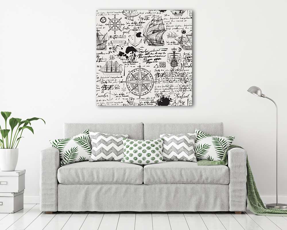 Vintage hajós tapétaminta (poszter) - vászonkép, falikép otthonra és irodába