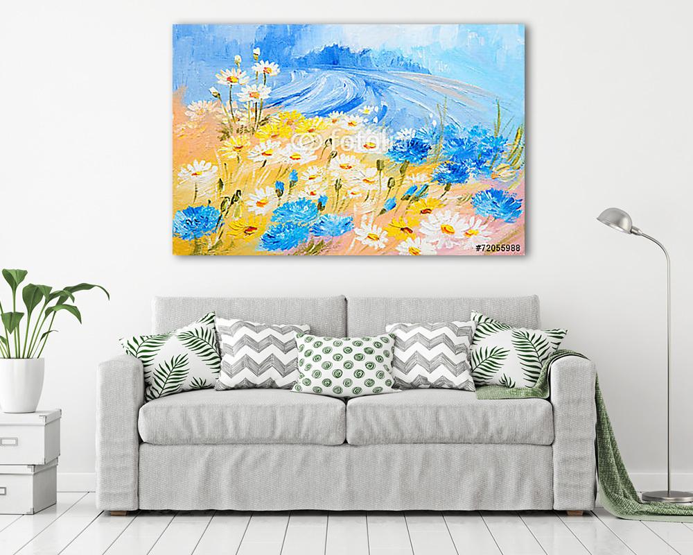 Absztrakt virágok a mezőn (olajfestmény reprodukció) (többrészes kép) - vászonkép, falikép otthonra és irodába