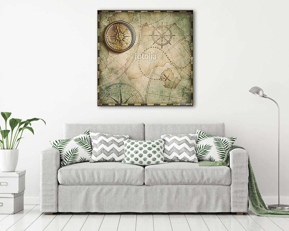 Iránytű és kincses térkép (vászonkép) - vászonkép, falikép otthonra és irodába