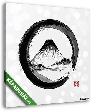 Fehér Fujiyama a fekete enso körben  - vászonkép 3D látványterv