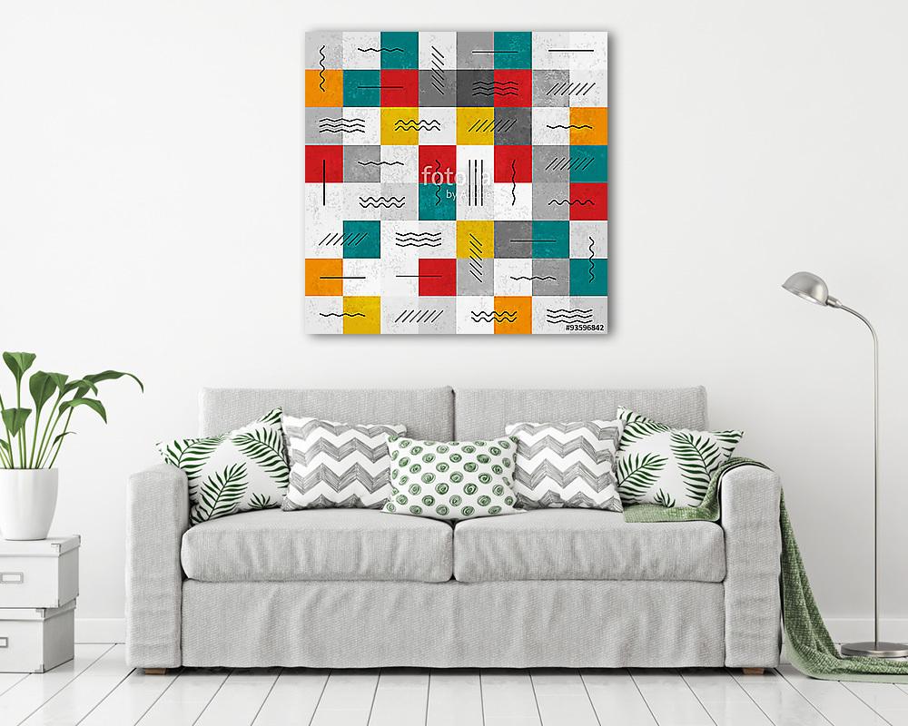 Retro színek elvont zökkenőmentes mintázat geometrikus vonalakka (vászonkép) - vászonkép, falikép otthonra és irodába