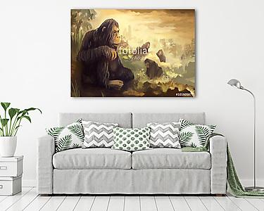 illusztráció digitális festmény majom hegy (vászonkép) - vászonkép, falikép otthonra és irodába