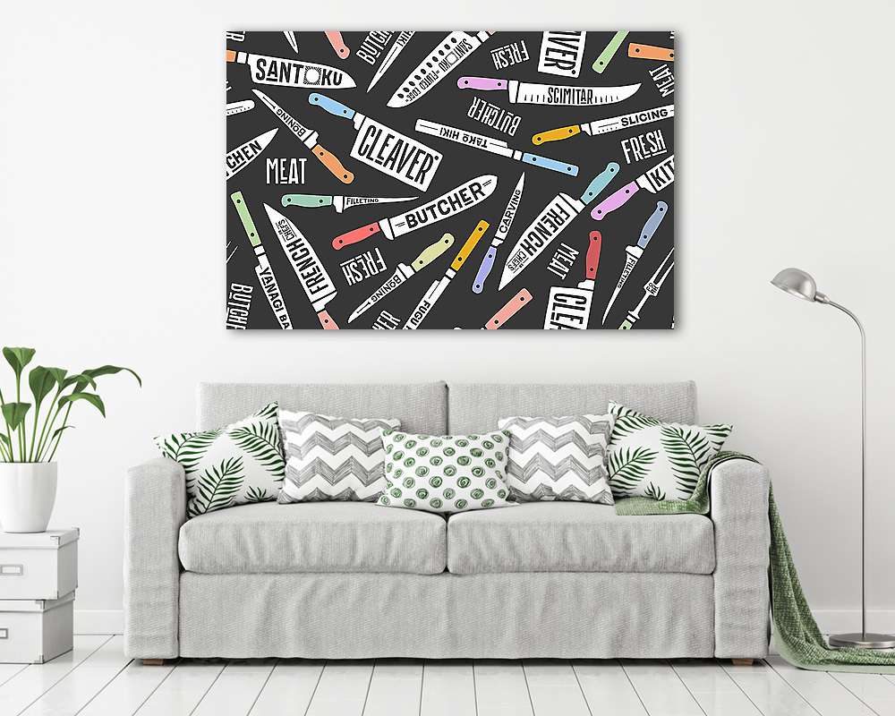Seamless pattern and background of Meat and Fish cutting knives. - vászonkép, falikép vásárlás Seamless pattern and background of Meat and Fish cutting knives. (vászonkép) - vászonkép, falikép otthonra és irodába