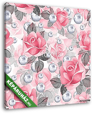 Floral seamless pattern 20. Watercolor background with pink rose - vászonkép 3D látványterv