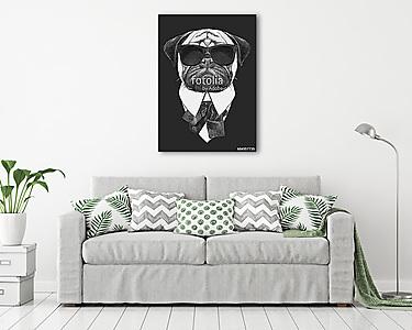 Hand drawn fashion Illustration of Pug Dog with sunglasses. Vect (vászonkép) - vászonkép, falikép otthonra és irodába
