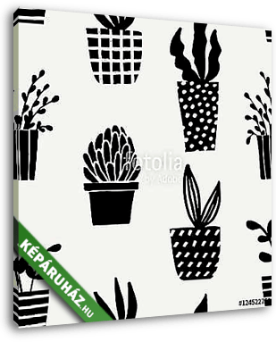 Succulent Plant Pots Seamless Pattern - vászonkép 3D látványterv
