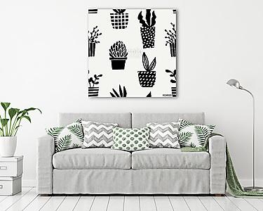 Succulent Plant Pots Seamless Pattern (vászonkép) - vászonkép, falikép otthonra és irodába