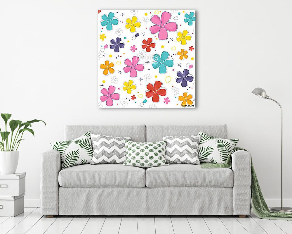 Cukorkaszínű virágok tapétaminta (keretezett kép) - vászonkép, falikép otthonra és irodába