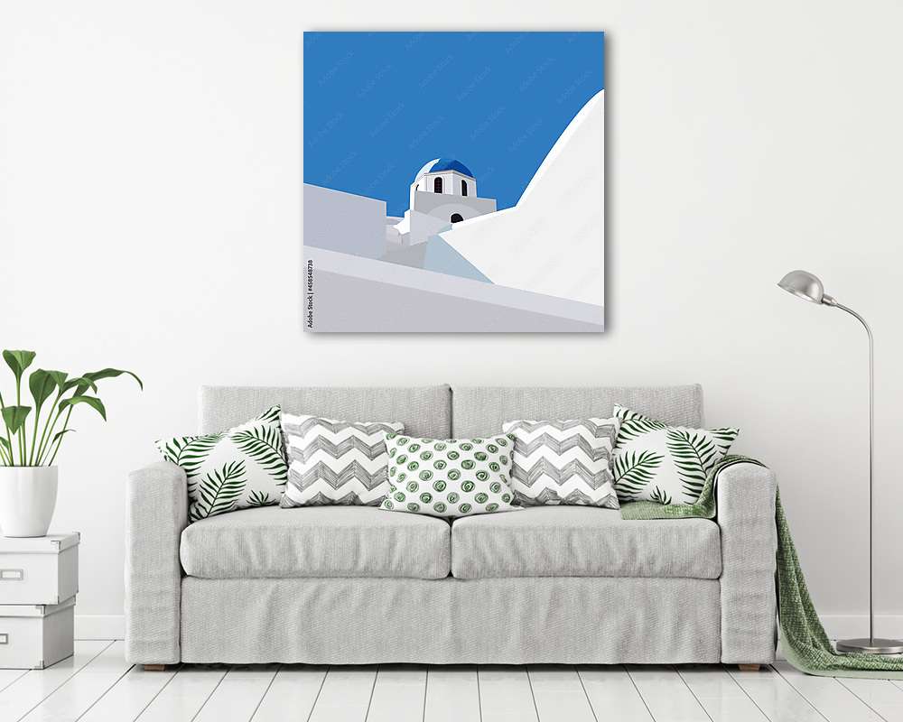 Santorini poszter, tradicionális templom kék dómmal (bögre) - vászonkép, falikép otthonra és irodába