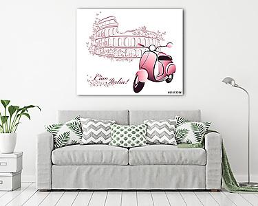 Ciao Italia - Vespa és a Colosseum - rózsaszín (vászonkép) - vászonkép, falikép otthonra és irodába