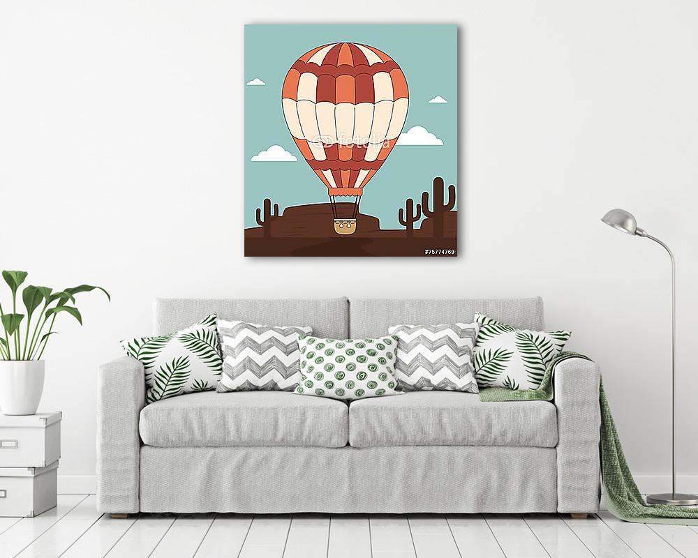 Hőlégballon sivatagi háttérrel (keretezett kép) - vászonkép, falikép otthonra és irodába