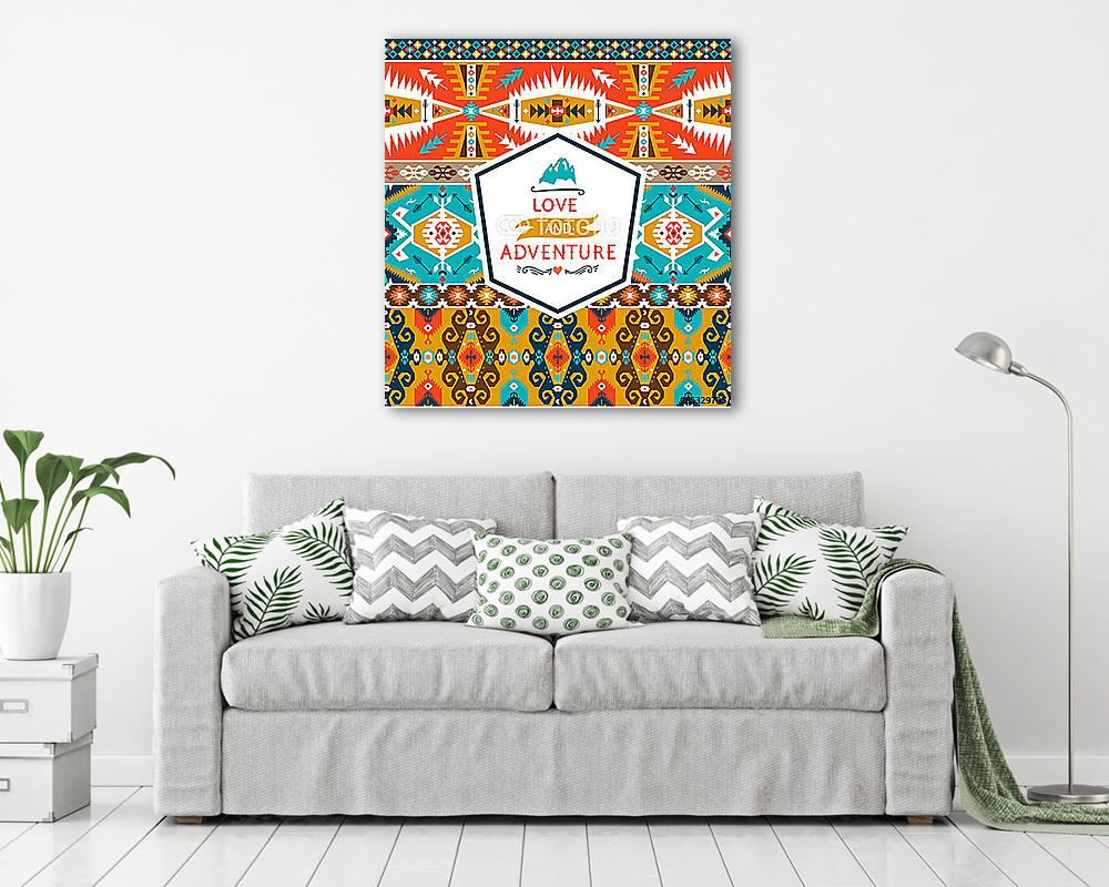 Zökkenőmentes színes díszítő geometriai minta törzsi stílusban (vászonkép) - vászonkép, falikép otthonra és irodába