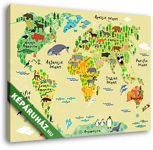 Állatos világtérkép gyerekeknek - vászonkép 3D látványterv
