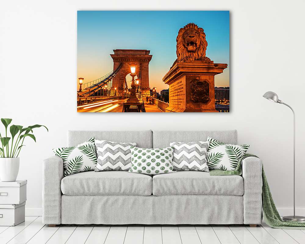Budapesten a Széchenyi Lánchíd éjszaka (többrészes kép) - vászonkép, falikép otthonra és irodába