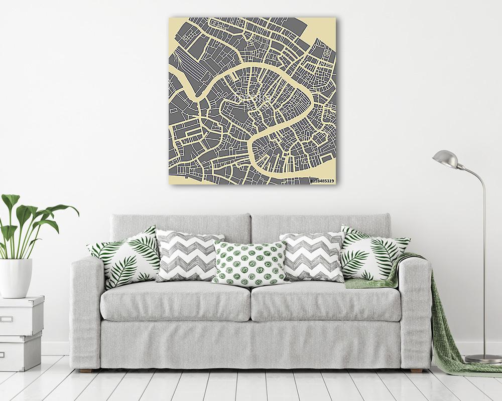 Velencei vektoros térkép. Monokróm vintage design alap utazókocs (többrészes kép) - vászonkép, falikép otthonra és irodába