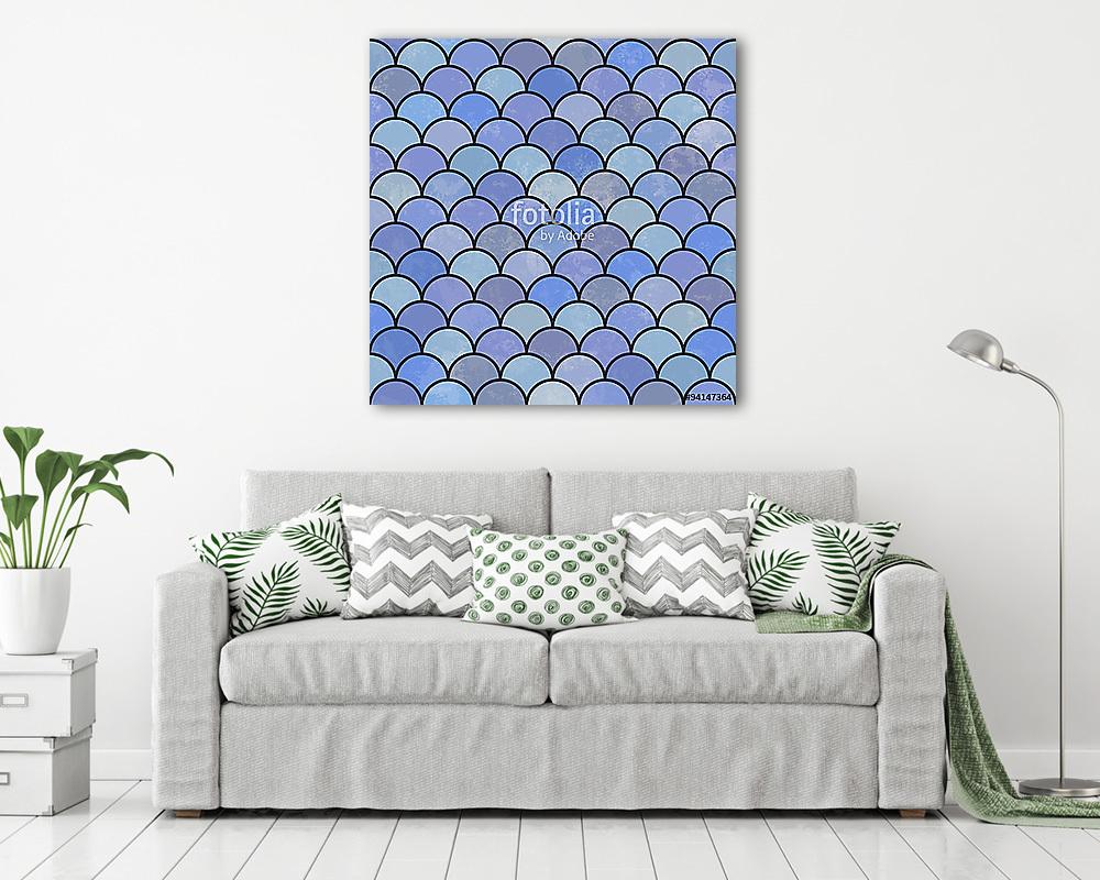 Kék, félkör alakú minták (bögre) - vászonkép, falikép otthonra és irodába