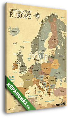 Európa nagyvárosa térképe - Vintage texture - English / US langu - vászonkép 3D látványterv