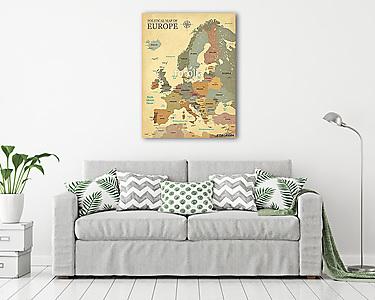 Európa nagyvárosa térképe - Vintage texture - English / US langu (vászonkép) - vászonkép, falikép otthonra és irodába