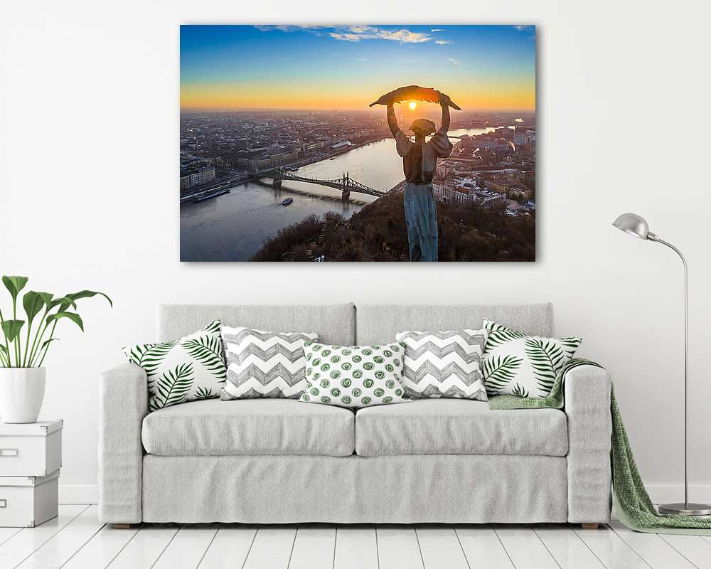 Budapest, Magyarország, Naplemente a Gellért hegyen a levegőből (poszter) - vászonkép, falikép otthonra és irodába