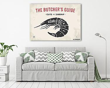 Cut of meat set. Poster Butcher diagram and scheme - Shrimp (vászonkép) - vászonkép, falikép otthonra és irodába