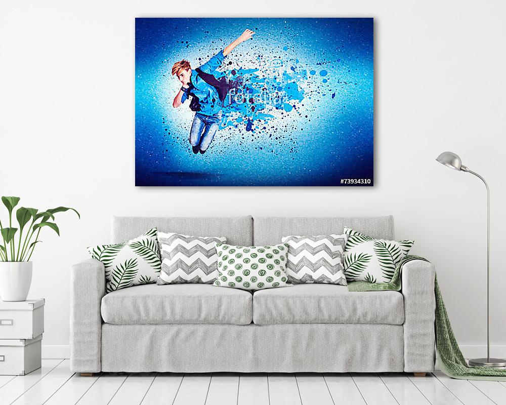 dancer in blue jumping - guy 16 (keretezett kép) - vászonkép, falikép otthonra és irodába