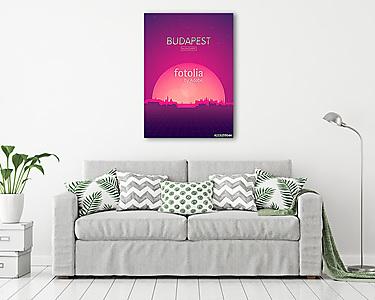 Travel poster vectors illustrations, Futuristic retro skyline Bu (vászonkép) - vászonkép, falikép otthonra és irodába