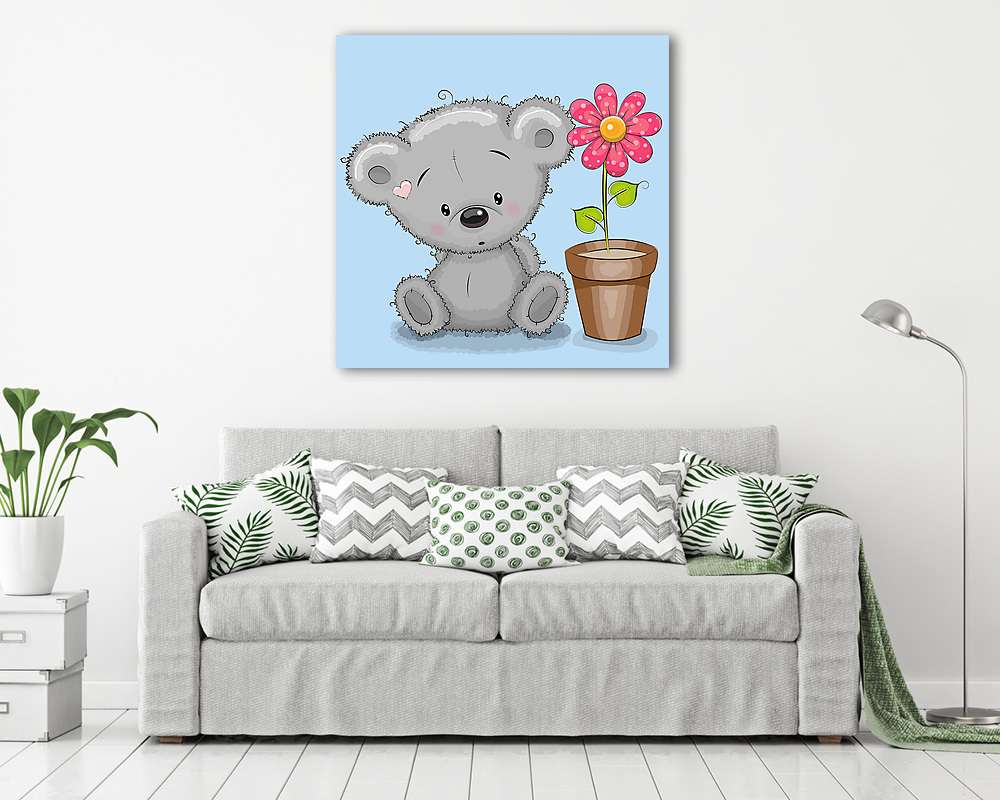 Mackó virággal (vászonkép) - vászonkép, falikép otthonra és irodába