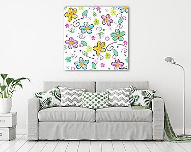 Színes virágok rajzolt tapétaminta (vászonkép) - vászonkép, falikép otthonra és irodába