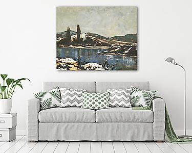Téli táj folyóval (vászonkép) - vászonkép, falikép otthonra és irodába