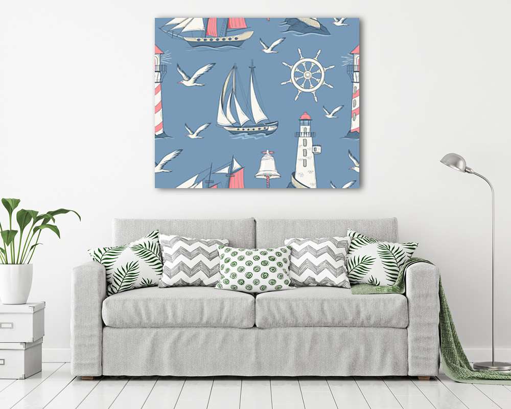 Kétárbócos vitorlások tapétaminta (keretezett kép) - vászonkép, falikép otthonra és irodába