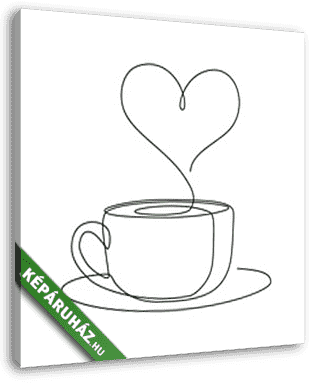 Kávés csésze és szív (vonalrajz, lien art) - vászonkép 3D látványterv