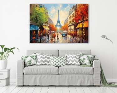 Párizsi utcakép ősszel (vízfesték effekt) (vászonkép) - vászonkép, falikép otthonra és irodába