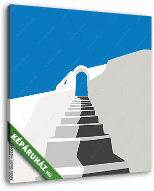 Santorini poszter, minimal lépcső art - vászonkép 3D látványterv