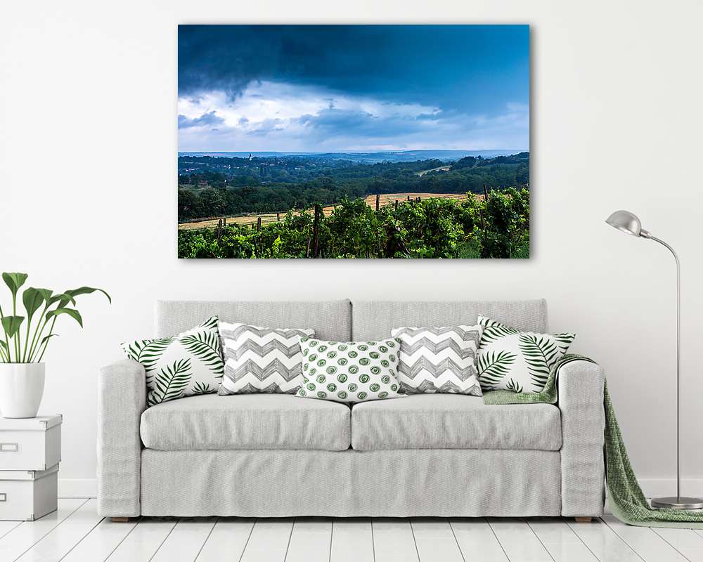 Vihar előtt a szőlőhegyen (keretezett kép) - vászonkép, falikép otthonra és irodába