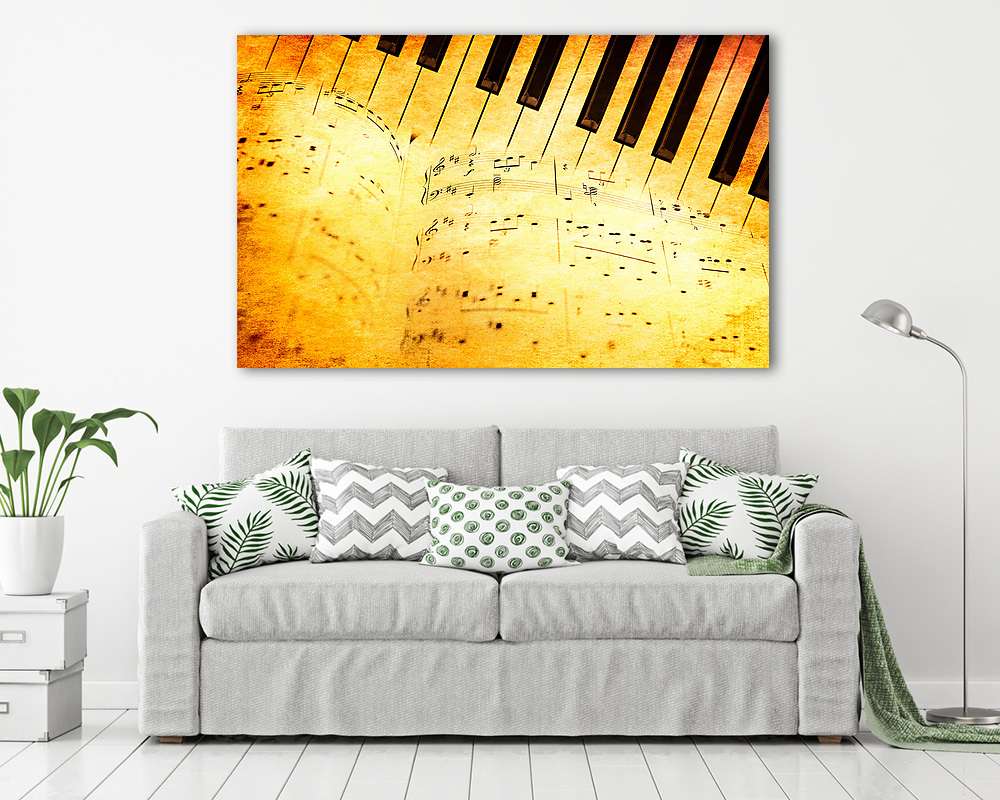 Zongora billentyűzet és zenei lemezek vintage stílusban - vászonkép, falikép vásárlás Zongora billentyűzet és zenei lemezek vintage stílusban (vászonkép) - vászonkép, falikép otthonra és irodába