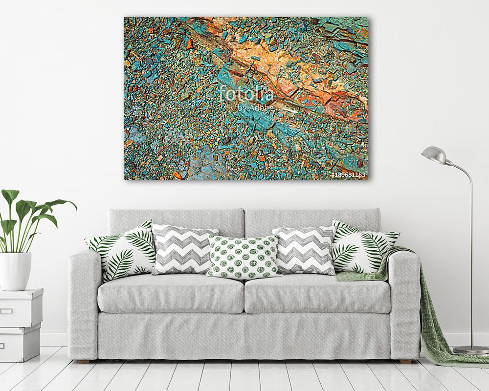 narancssárga és kék kövek a folyónál. háttér (vászonkép) - vászonkép, falikép otthonra és irodába