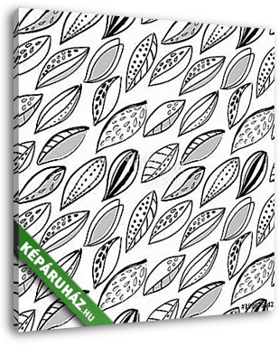 dynamic monochrome,black and white foliage doodle pattern - vászonkép 3D látványterv