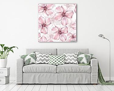 Floral seamless pattern 2. Watercolor background with pink flowe (vászonkép) - vászonkép, falikép otthonra és irodába