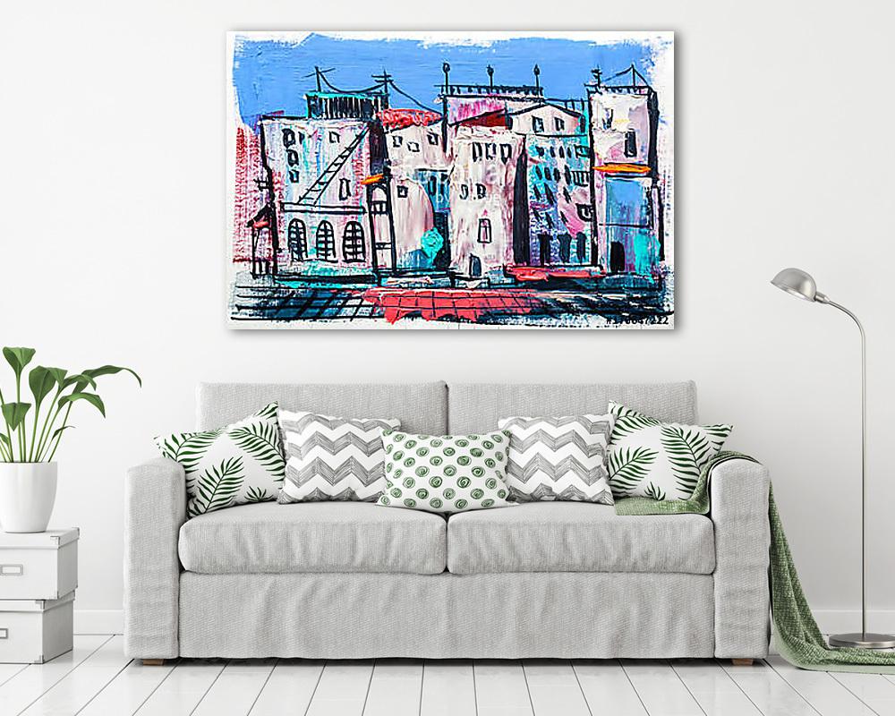 Modern absztrakt városrészlet (olajfestmény reprodukció) - vászonkép, falikép vásárlás Modern absztrakt városrészlet (olajfestmény reprodukció) (fotótapéta) - vászonkép, falikép otthonra és irodába