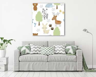 Állatok és lábnyomok tapétaminta (vászonkép) - vászonkép, falikép otthonra és irodába