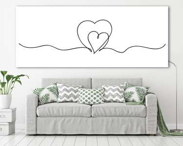Két szív vonalrajz, line art (vászonkép) - vászonkép, falikép otthonra és irodába