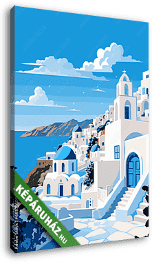 Santorini poszter felhőkkel - vászonkép 3D látványterv Santorini poszter felhőkkel - vászonkép 3D látványterv