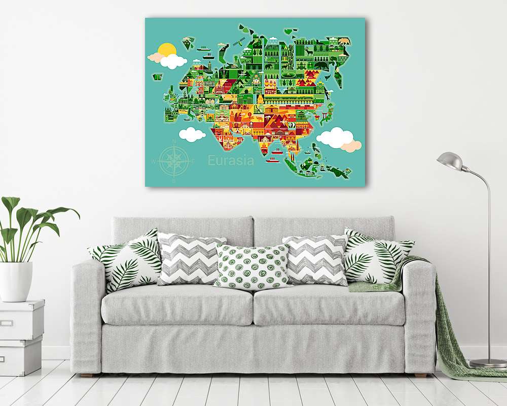 Eurázsia karikatúra térkép (többrészes kép) - vászonkép, falikép otthonra és irodába
