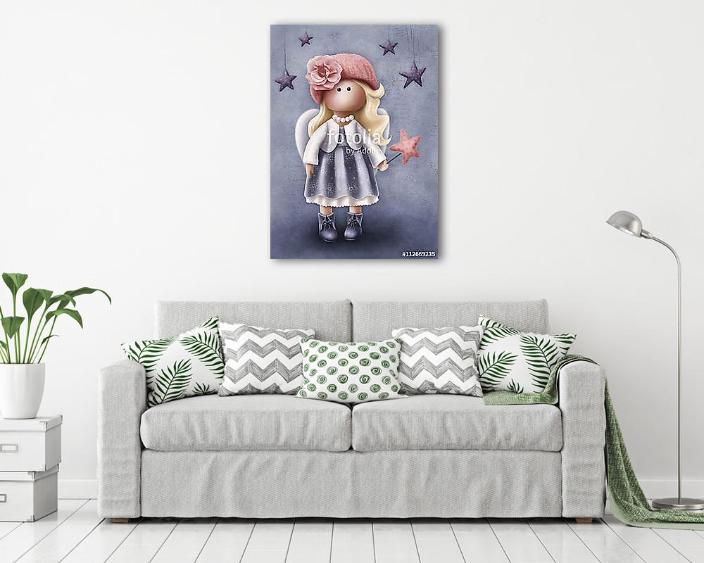 Kis angyal lány (keretezett kép) - vászonkép, falikép otthonra és irodába