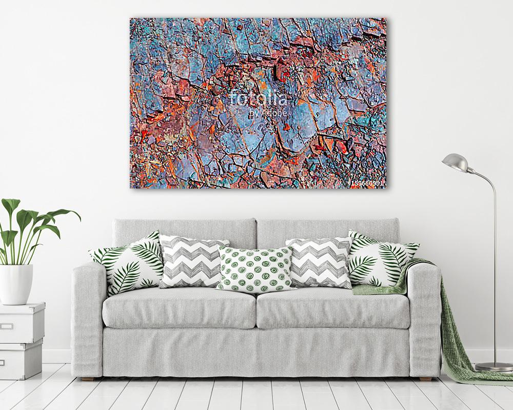 narancssárga és kék kövek a folyónál. háttér (keretezett kép) - vászonkép, falikép otthonra és irodába