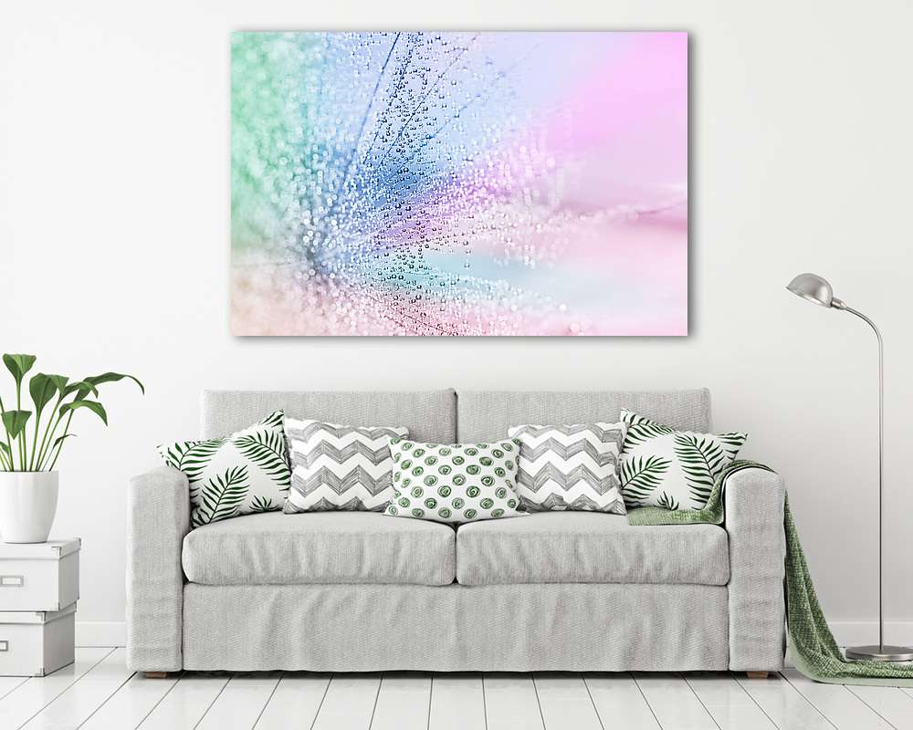 Many small droplets on the dandelion seed. Selective focus. (vászonkép) - vászonkép, falikép otthonra és irodába