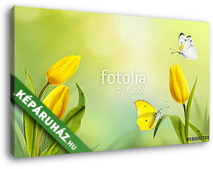Spring floral template background. A beautiful bouquet of yellow - vászonkép 3D látványterv